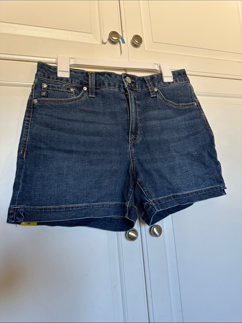 Seven7 Dark Blue Premium Denim High-Rise Cotton Blend Shorts 5” Inseam New